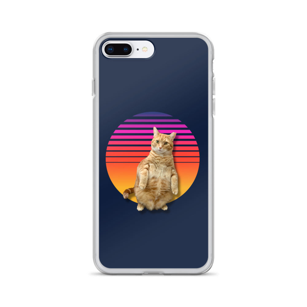 Retro Sunset iPhone Case - Standing Orange Cat