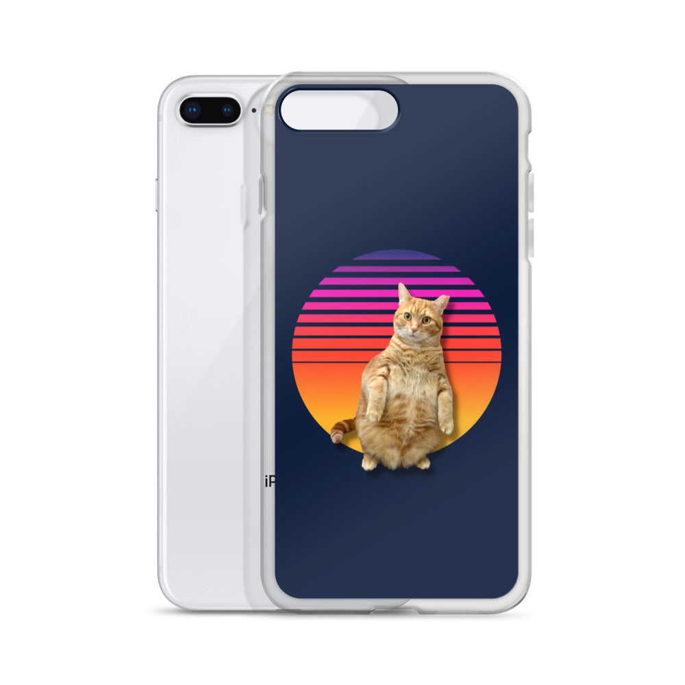 Retro Sunset iPhone Case - Standing Orange Cat