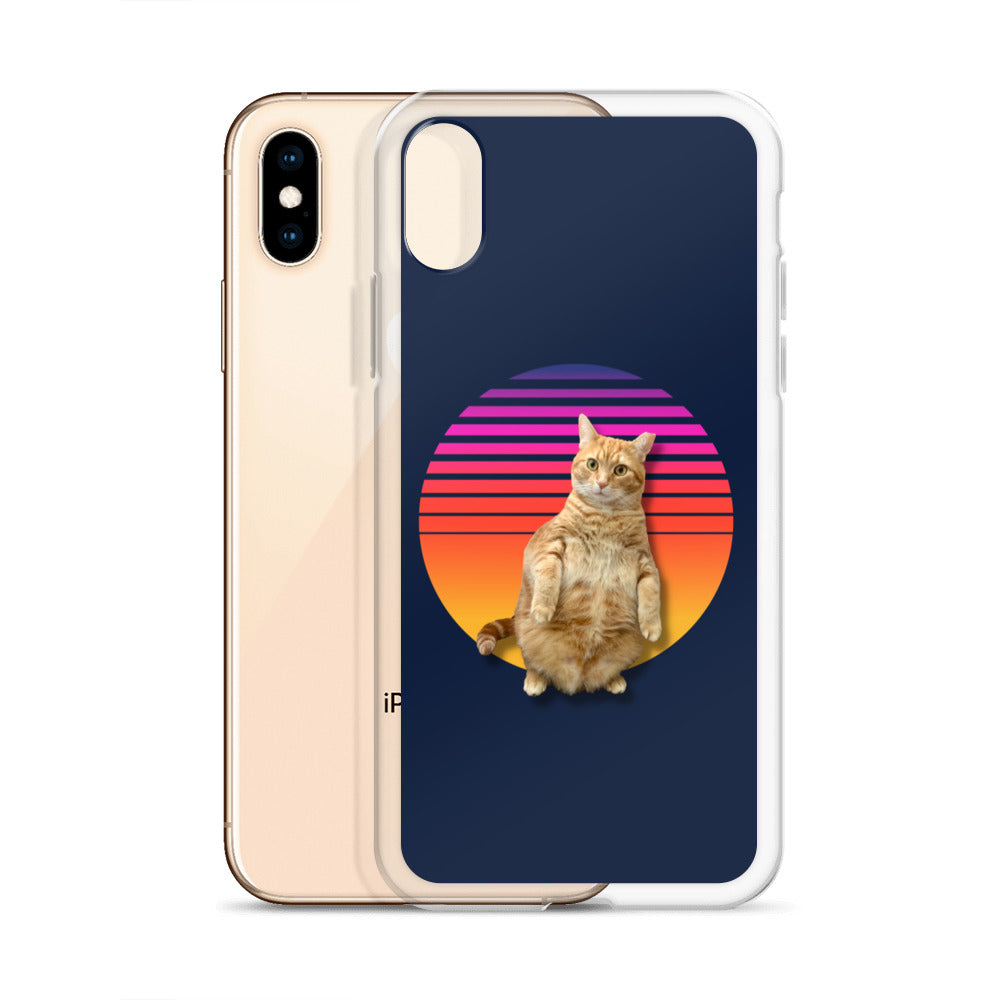 Retro Sunset iPhone Case - Standing Orange Cat