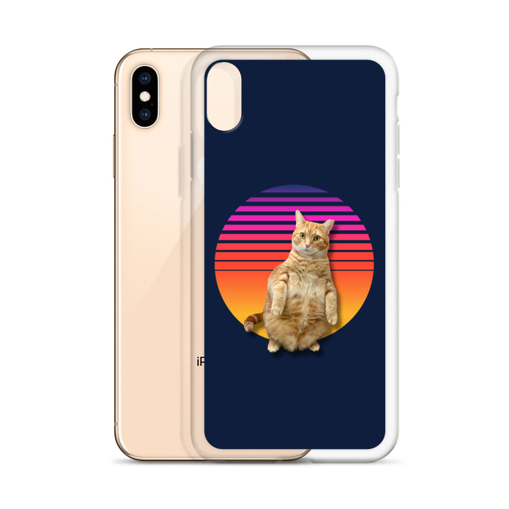 Retro Sunset iPhone Case - Standing Orange Cat