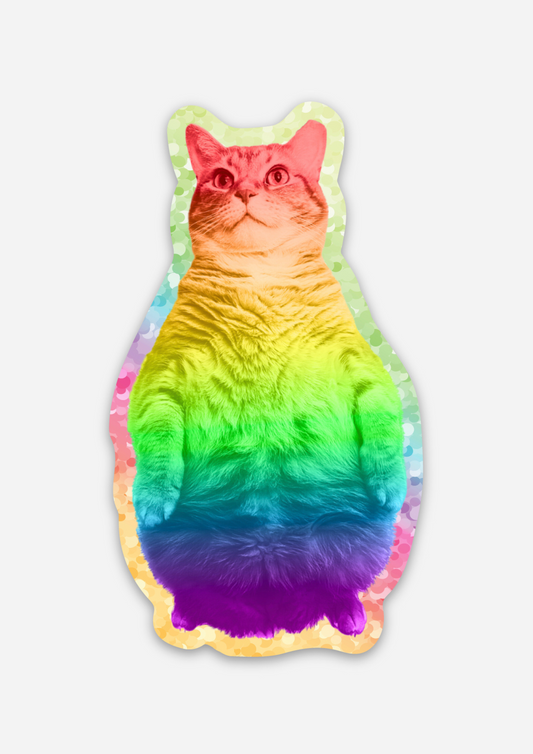 Glitter Rainbow Standing Orange Cat Sticker