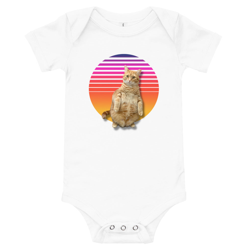 Retro Sunset Cat Baby Onesie orange cat standing