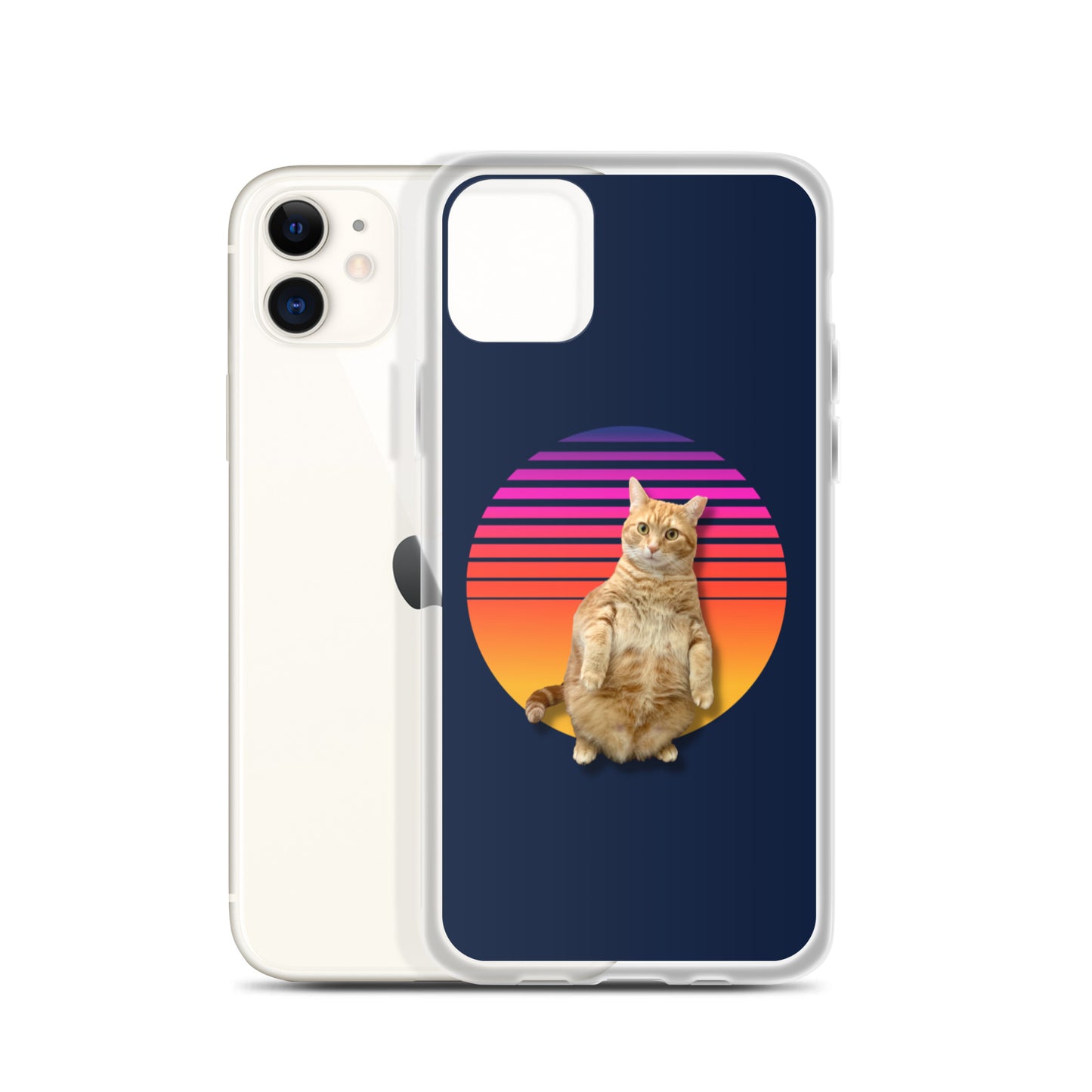 Retro Sunset iPhone Case - Standing Orange Cat