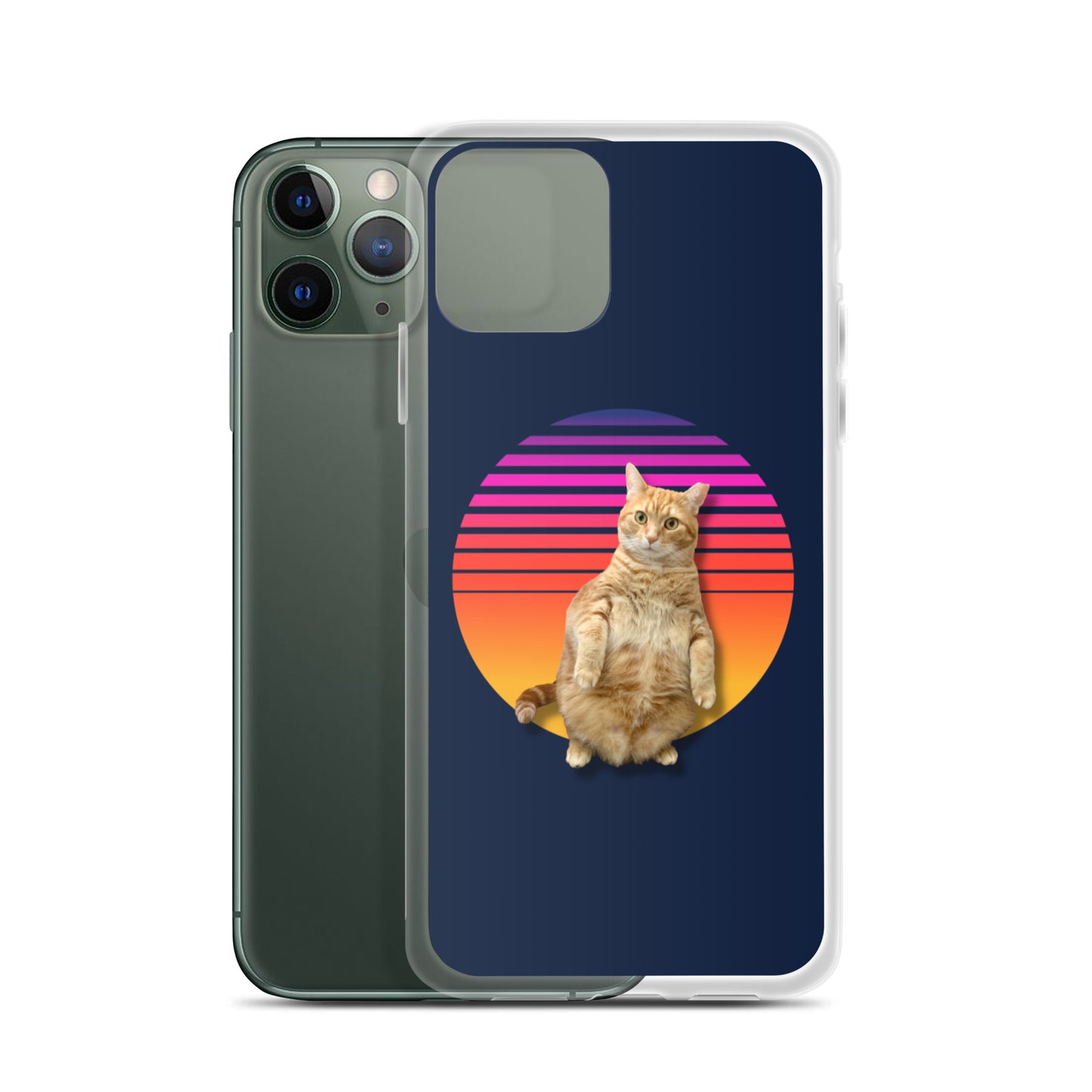 Retro Sunset iPhone Case - Standing Orange Cat