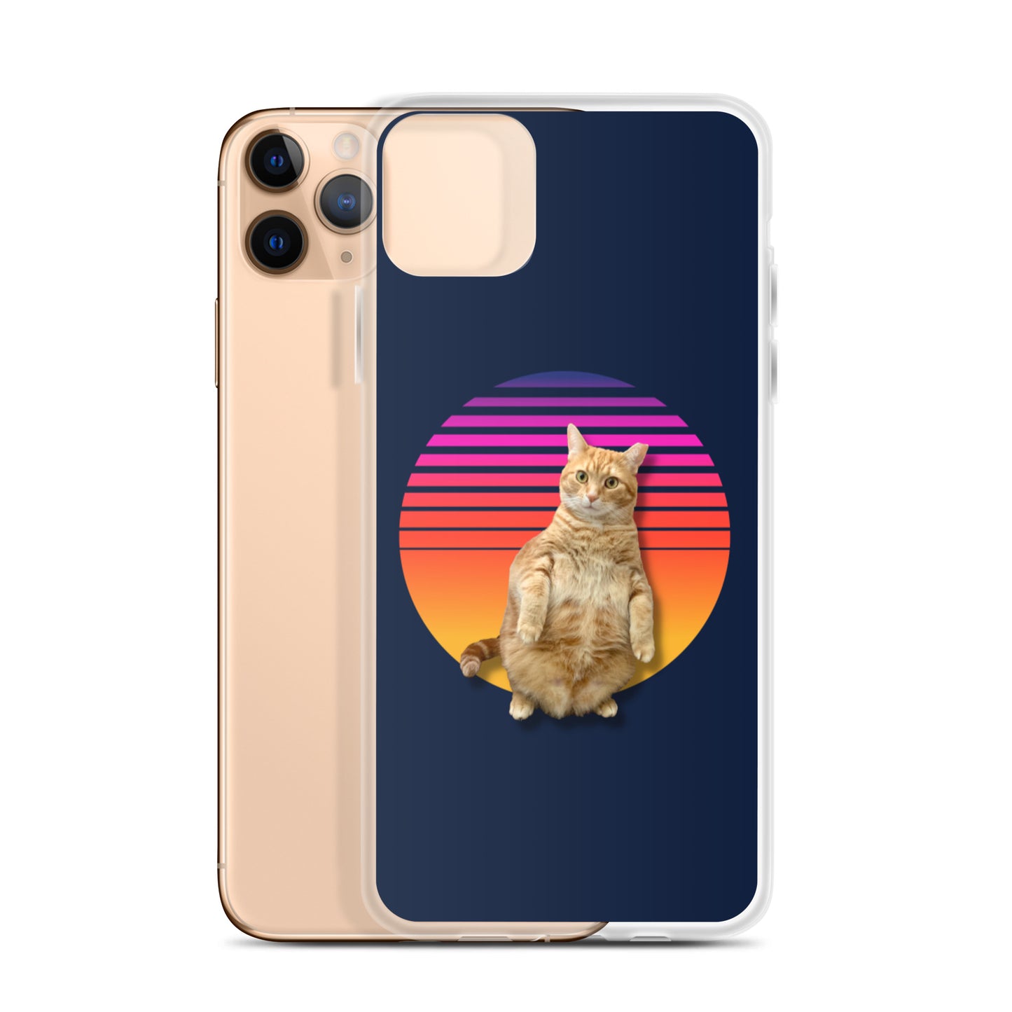 Retro Sunset iPhone Case - Standing Orange Cat