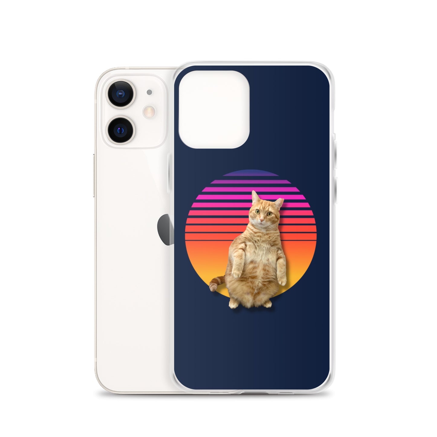 Retro Sunset iPhone Case - Standing Orange Cat