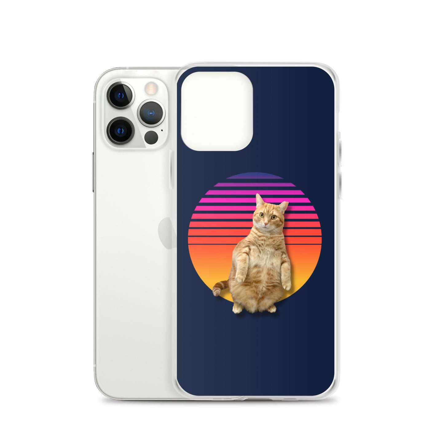 Retro Sunset iPhone Case - Standing Orange Cat