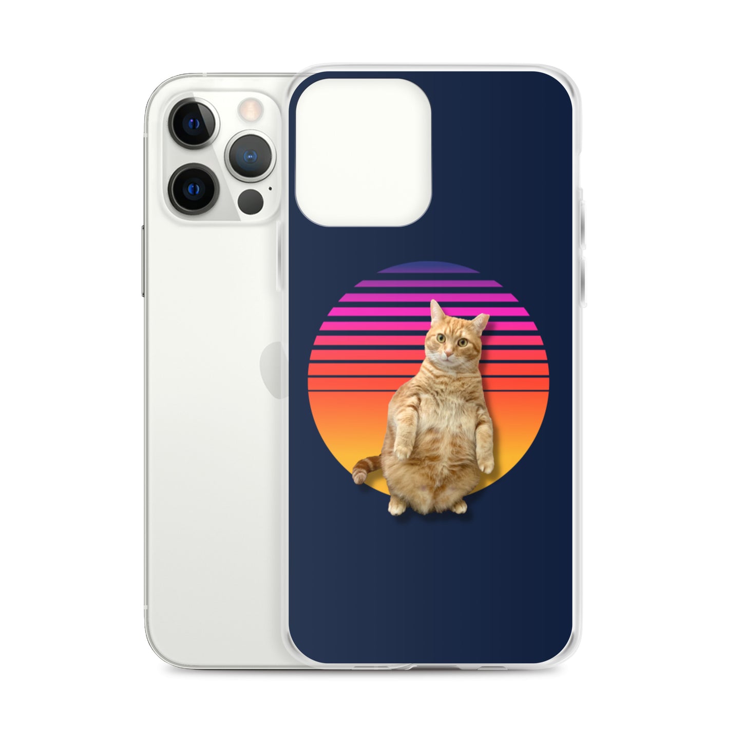 Retro Sunset iPhone Case - Standing Orange Cat