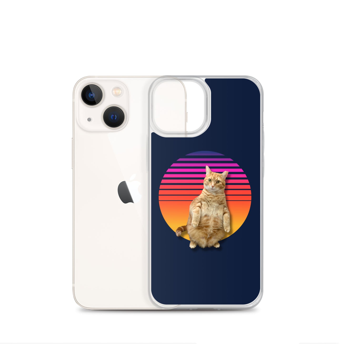 Retro Sunset iPhone Case - Standing Orange Cat