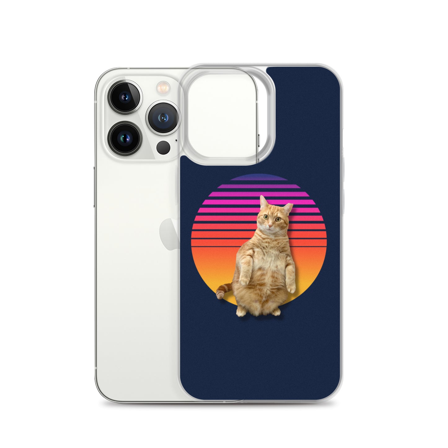 Retro Sunset iPhone Case - Standing Orange Cat