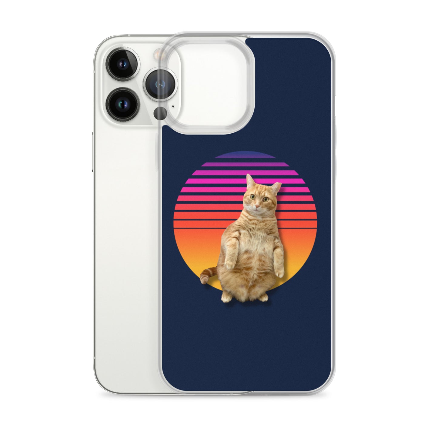 Retro Sunset iPhone Case - Standing Orange Cat