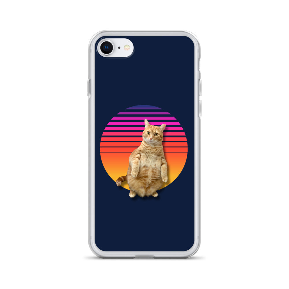 Retro Sunset iPhone Case - Standing Orange Cat