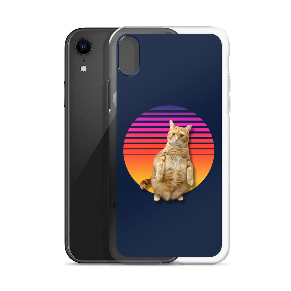 Retro Sunset iPhone Case - Standing Orange Cat