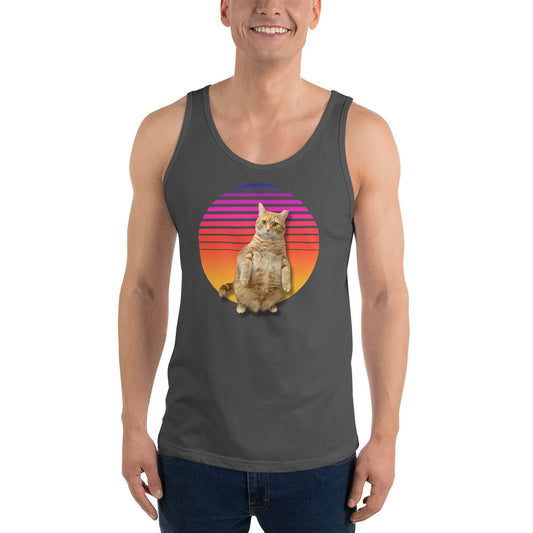 Retro Sunset Unisex Tank Top - Standing Orange Cat