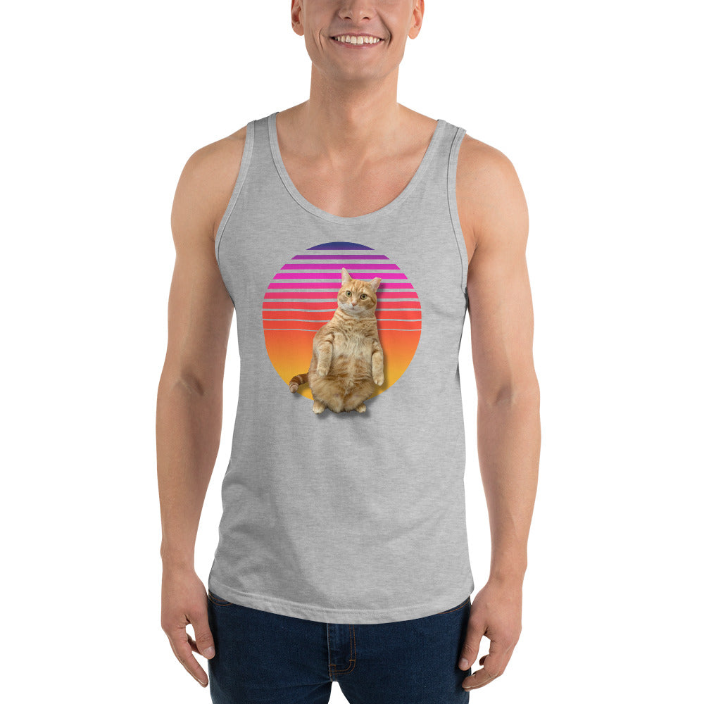 Retro Sunset Unisex Tank Top - Standing Orange Cat