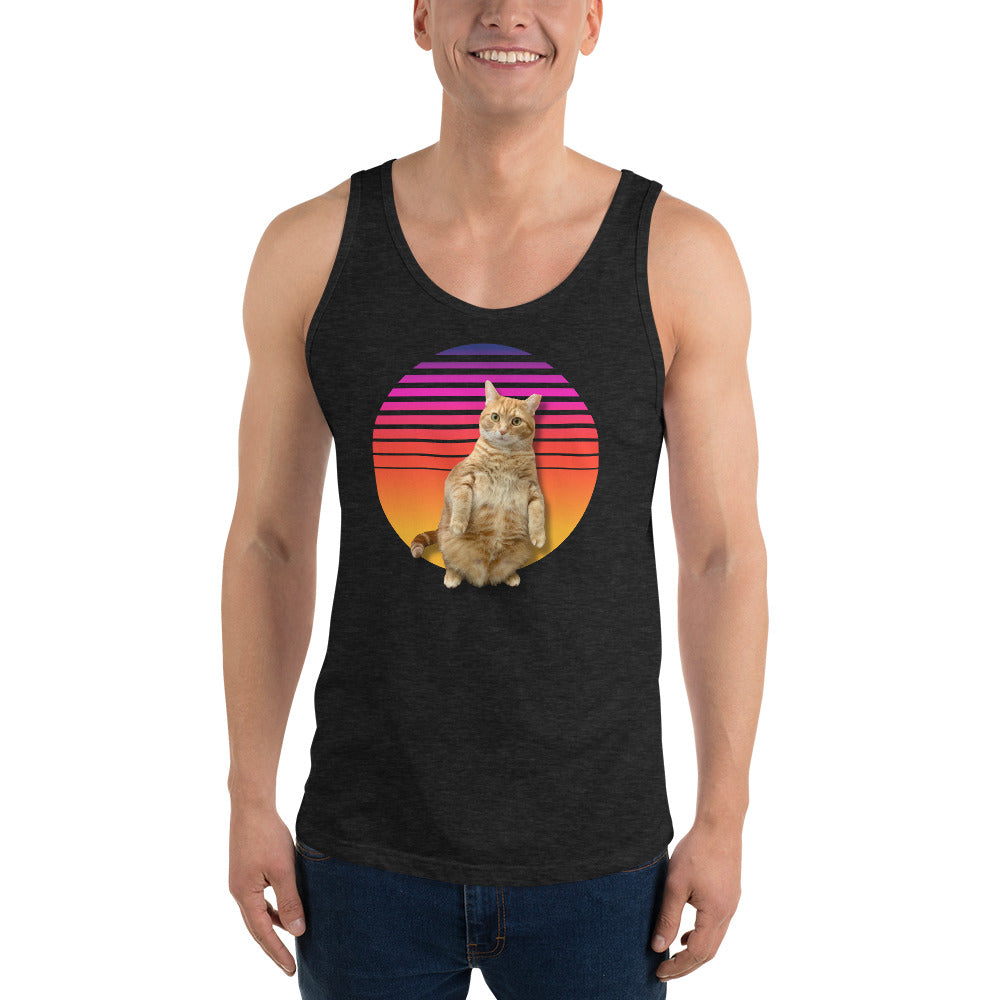 Retro Sunset Unisex Tank Top - Standing Orange Cat