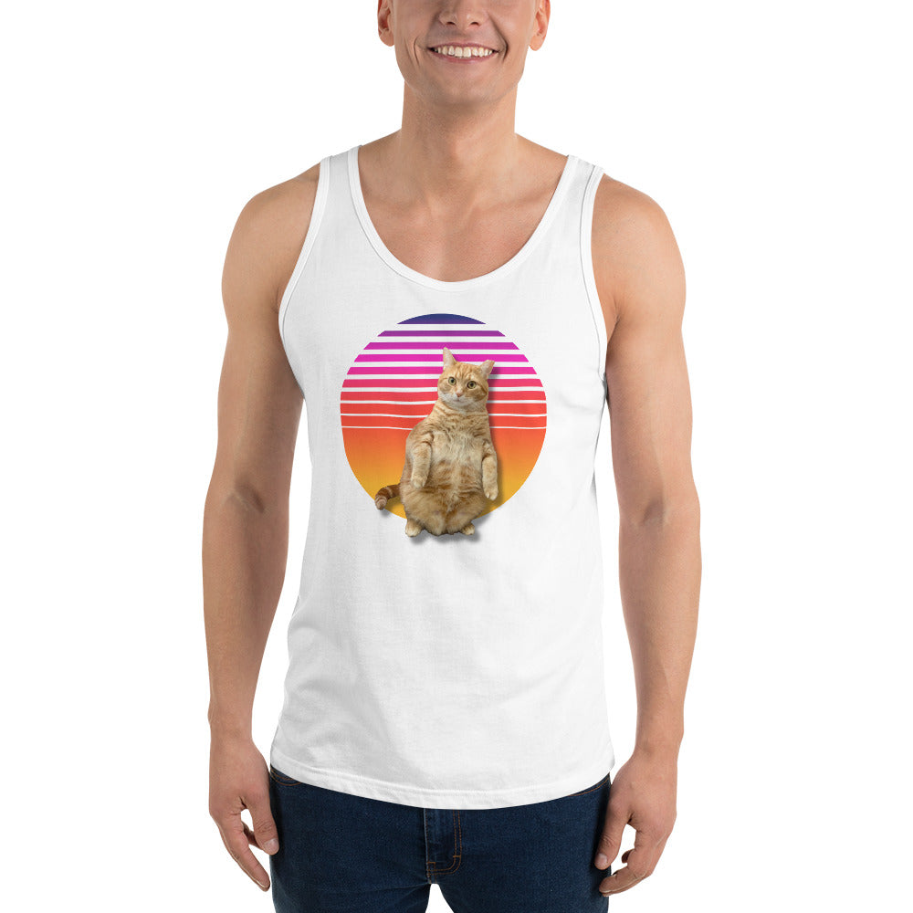 Retro Sunset Unisex Tank Top - Standing Orange Cat