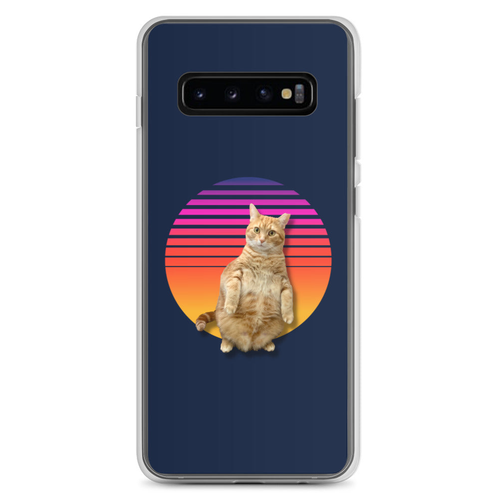 Retro Sunset Samsung Case - Standing Orange Cat