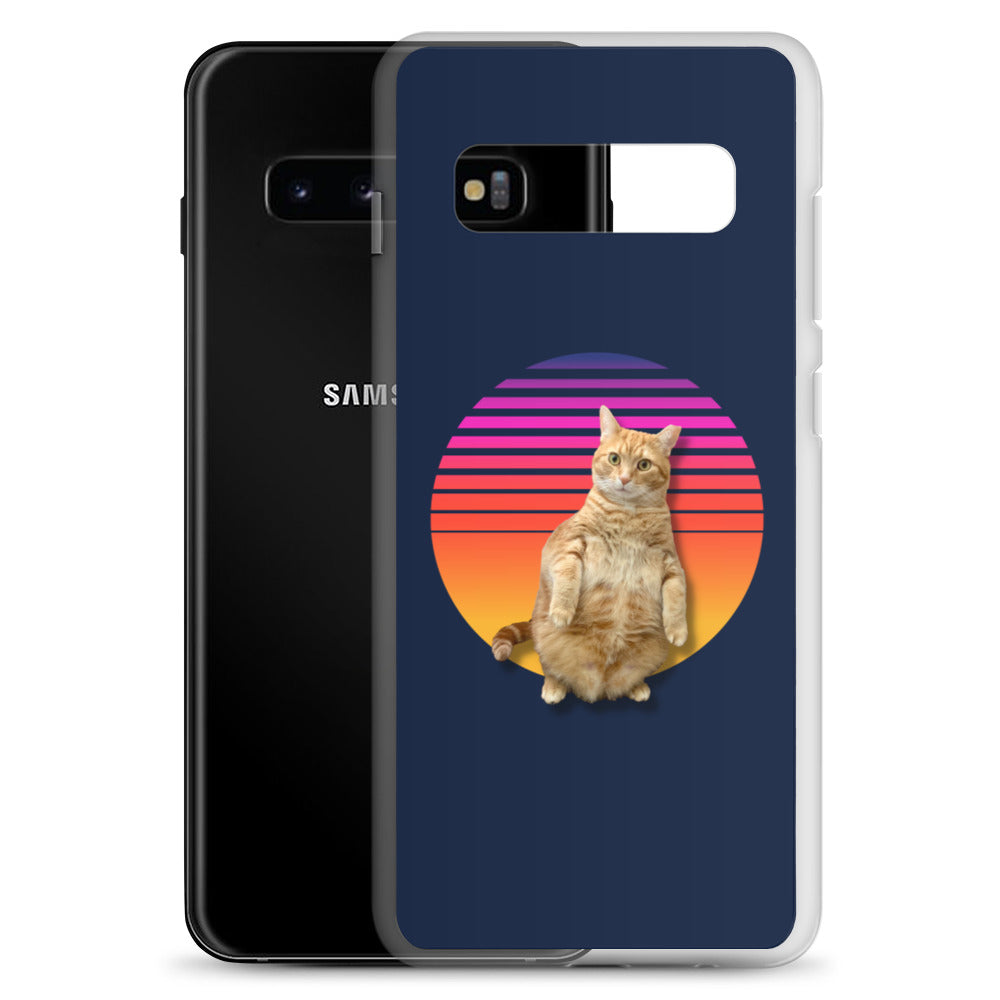 Retro Sunset Samsung Case - Standing Orange Cat