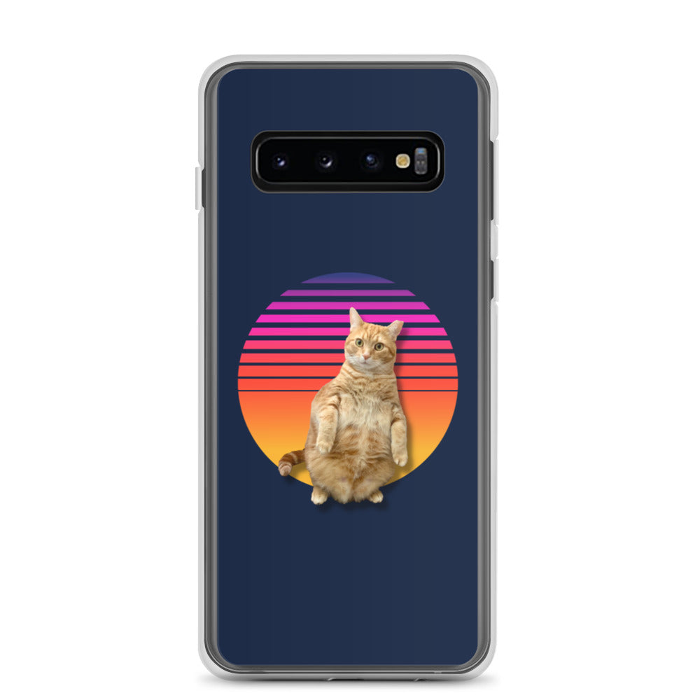 Retro Sunset Samsung Case - Standing Orange Cat