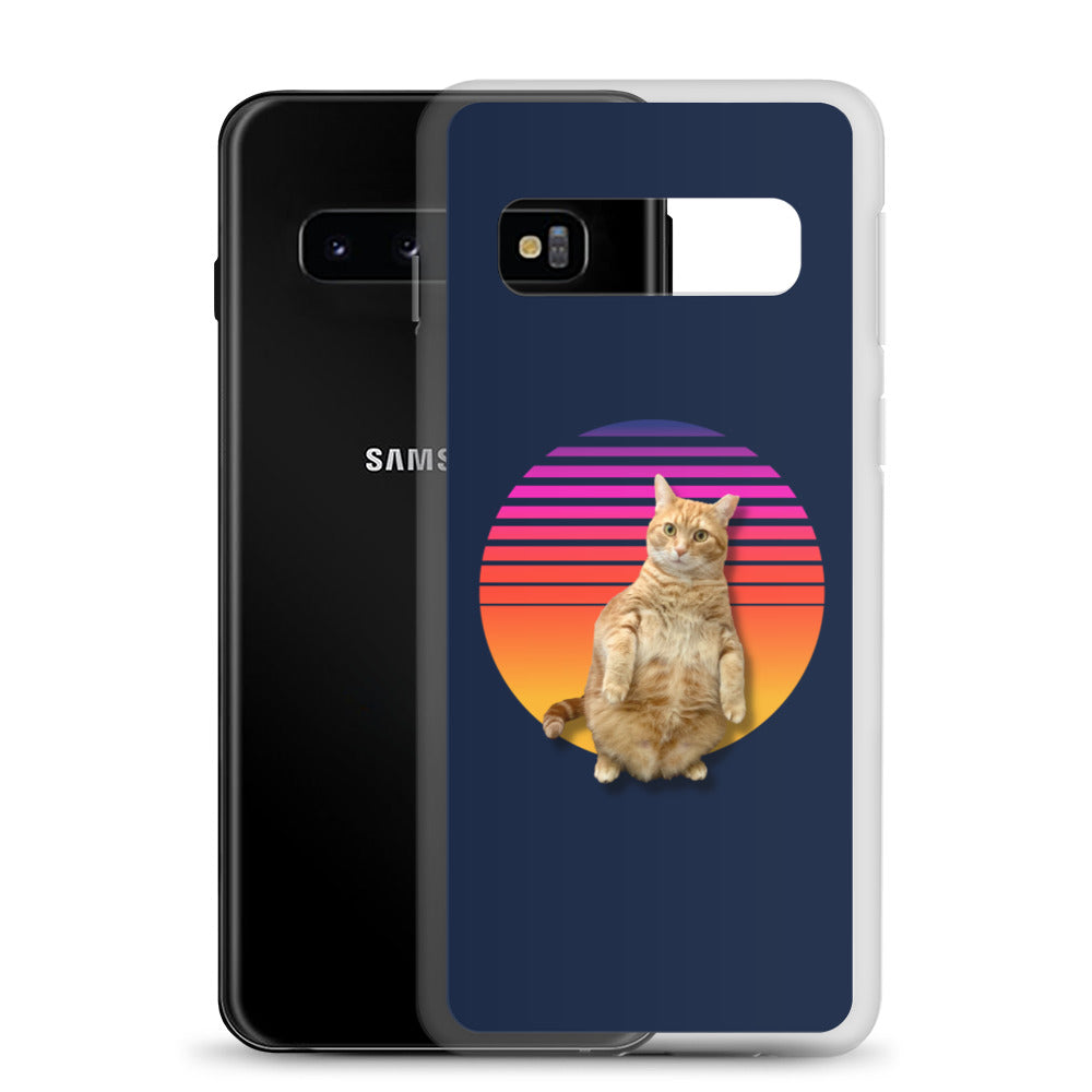 Retro Sunset Samsung Case - Standing Orange Cat