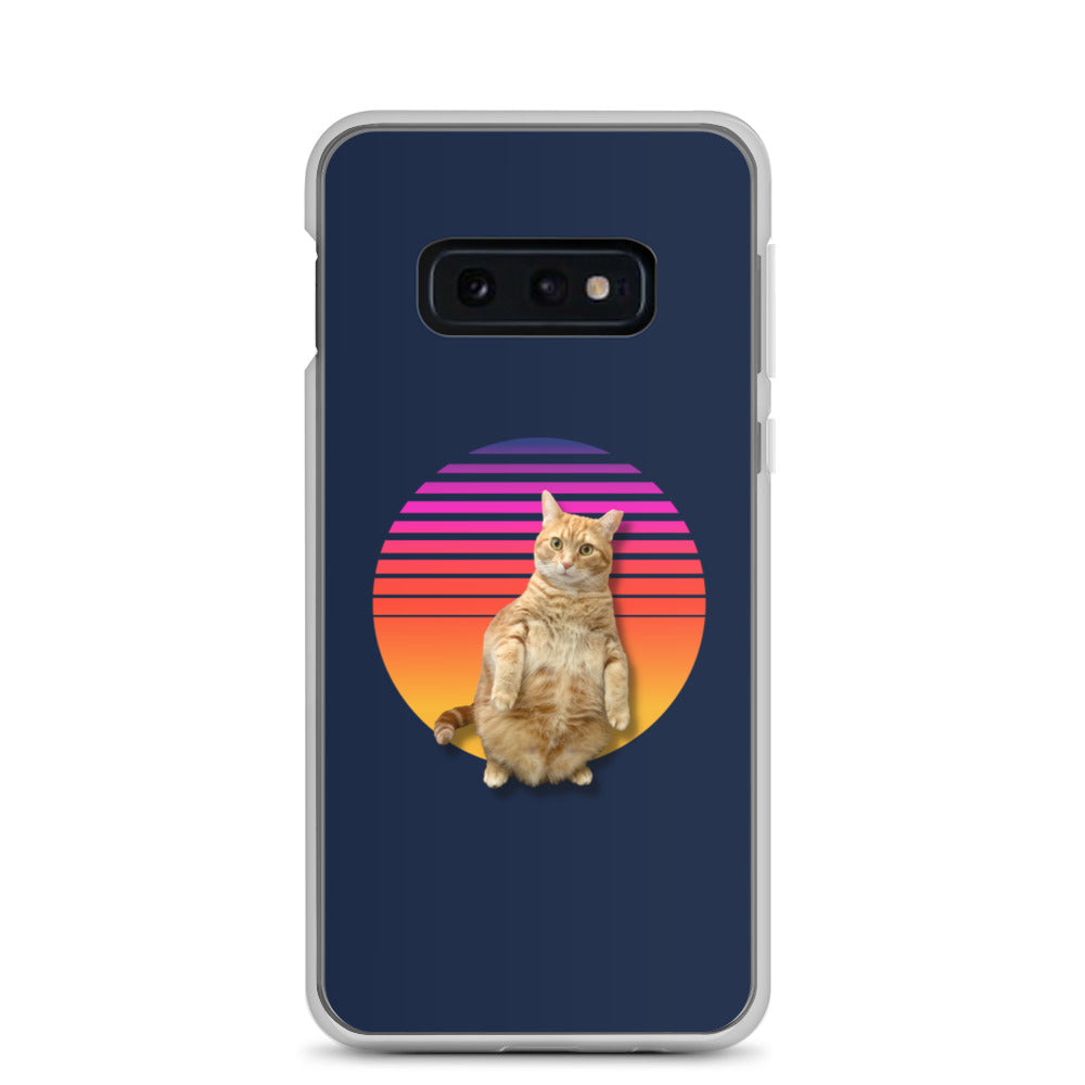 Retro Sunset Samsung Case - Standing Orange Cat