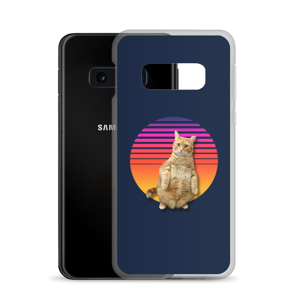 Retro Sunset Samsung Case - Standing Orange Cat