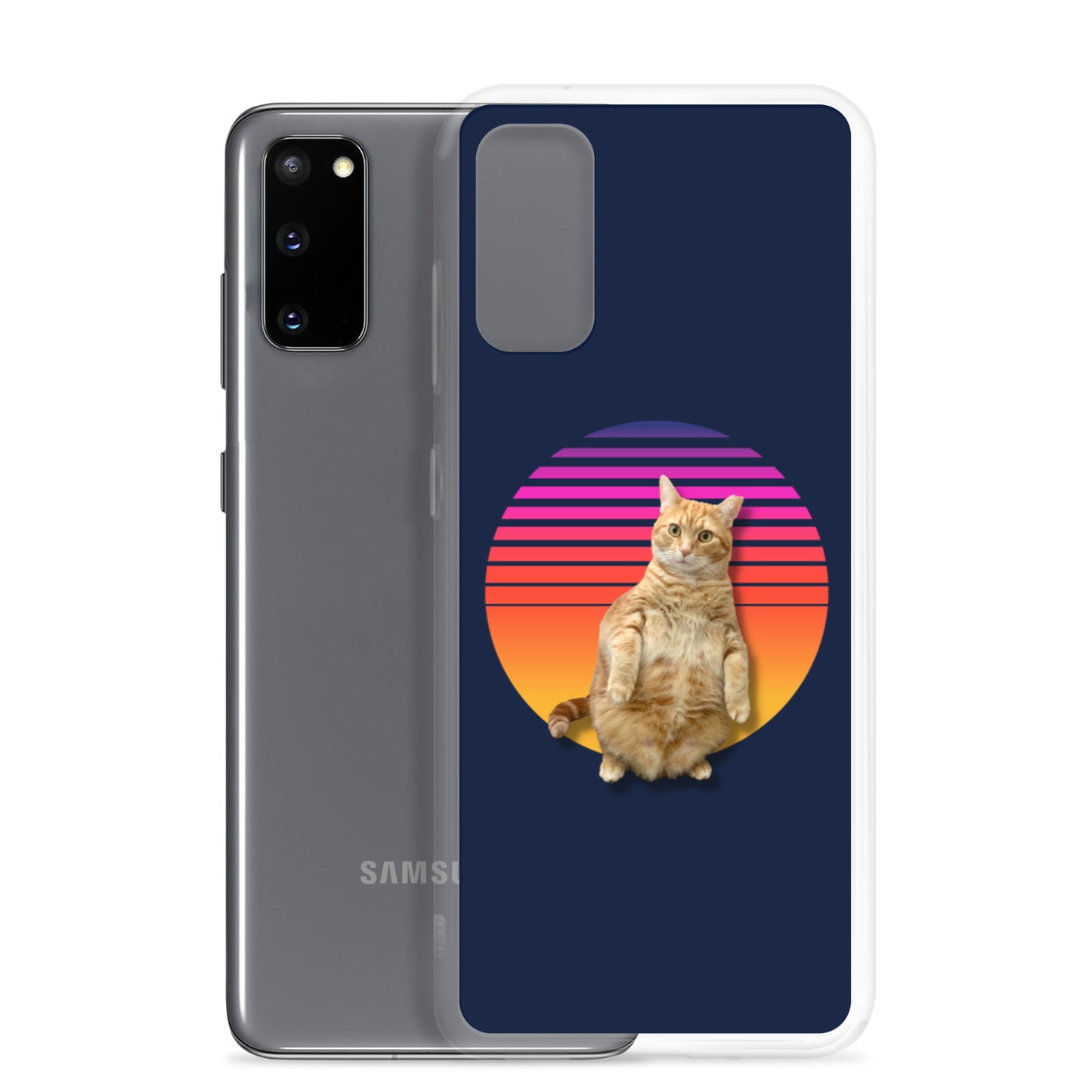 Retro Sunset Samsung Case - Standing Orange Cat