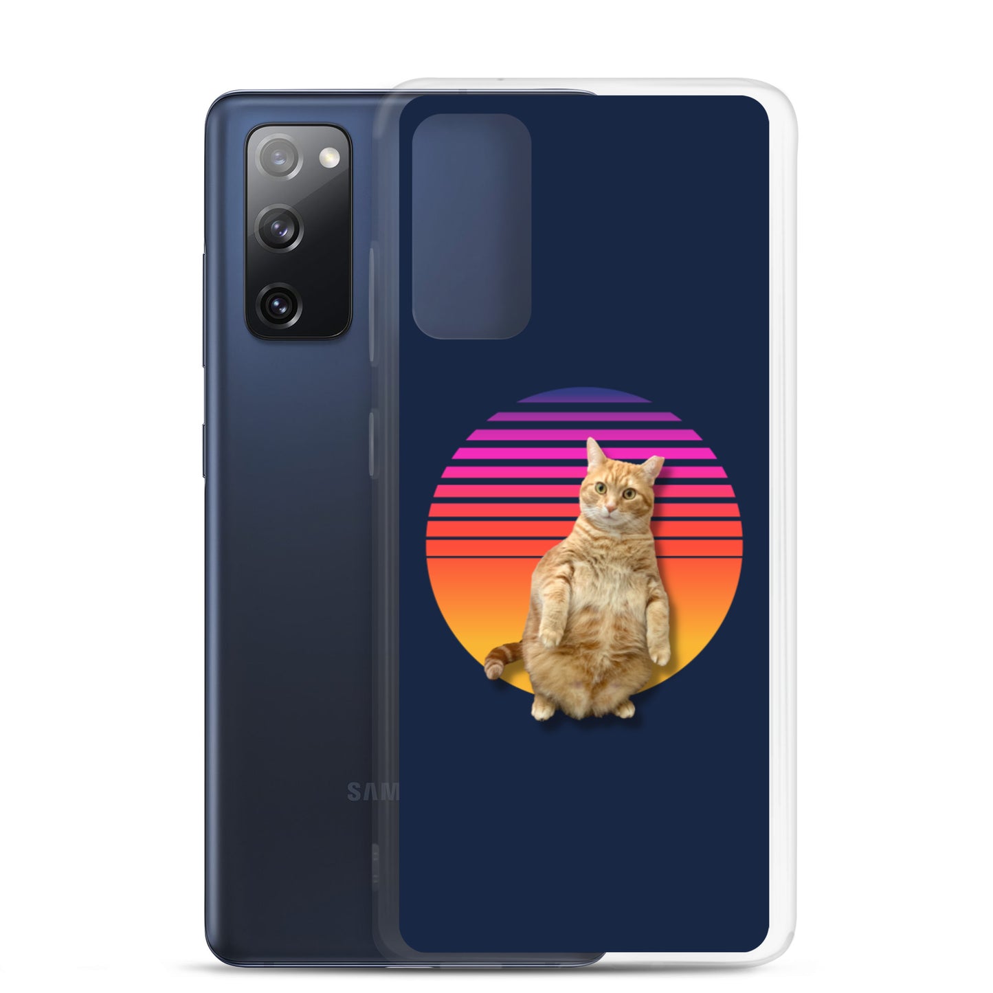 Retro Sunset Samsung Case - Standing Orange Cat