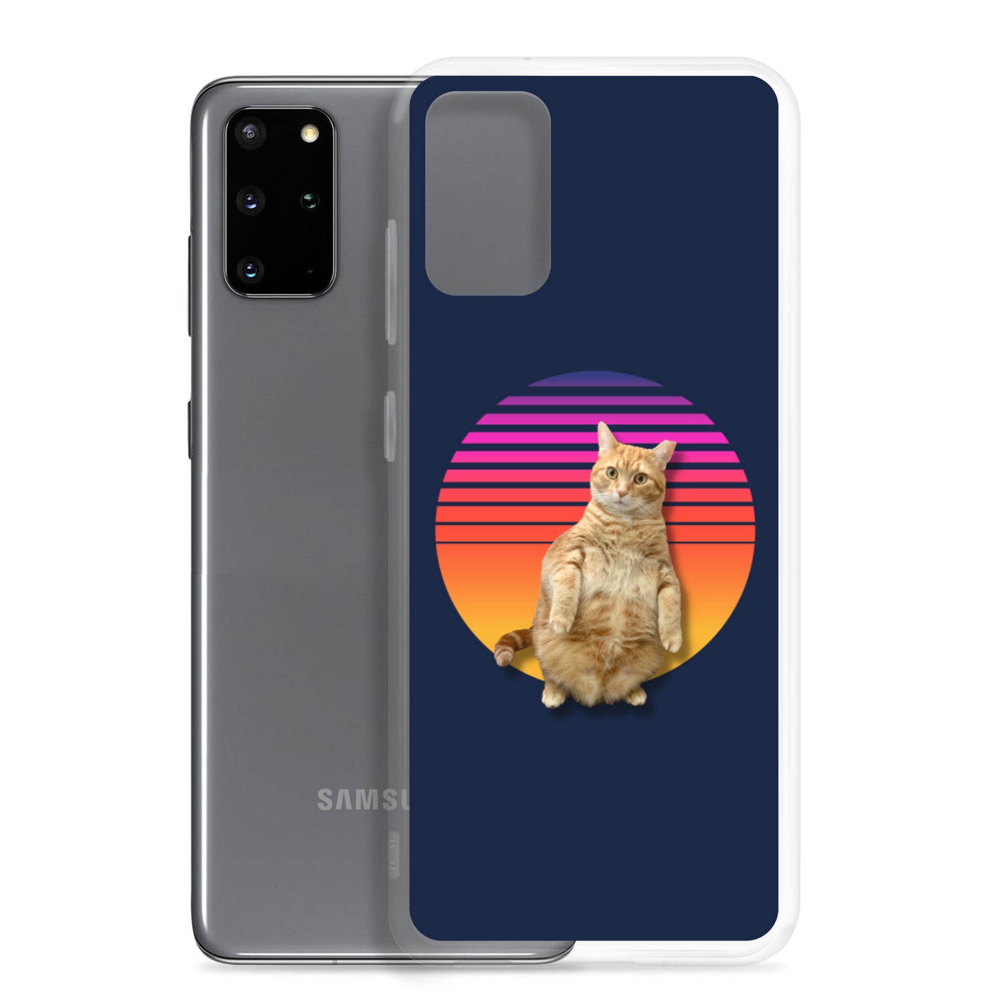 Retro Sunset Samsung Case - Standing Orange Cat