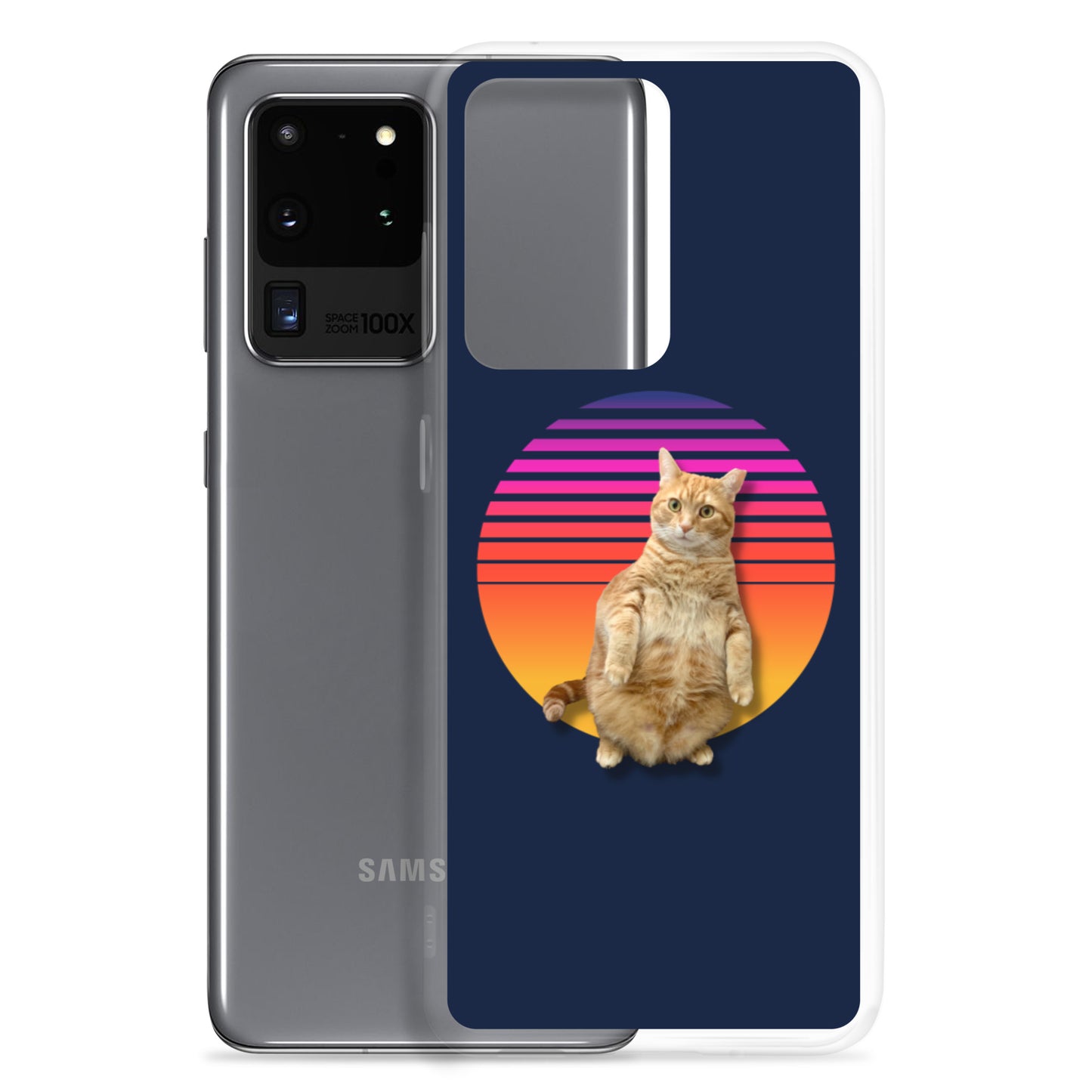 Retro Sunset Samsung Case - Standing Orange Cat