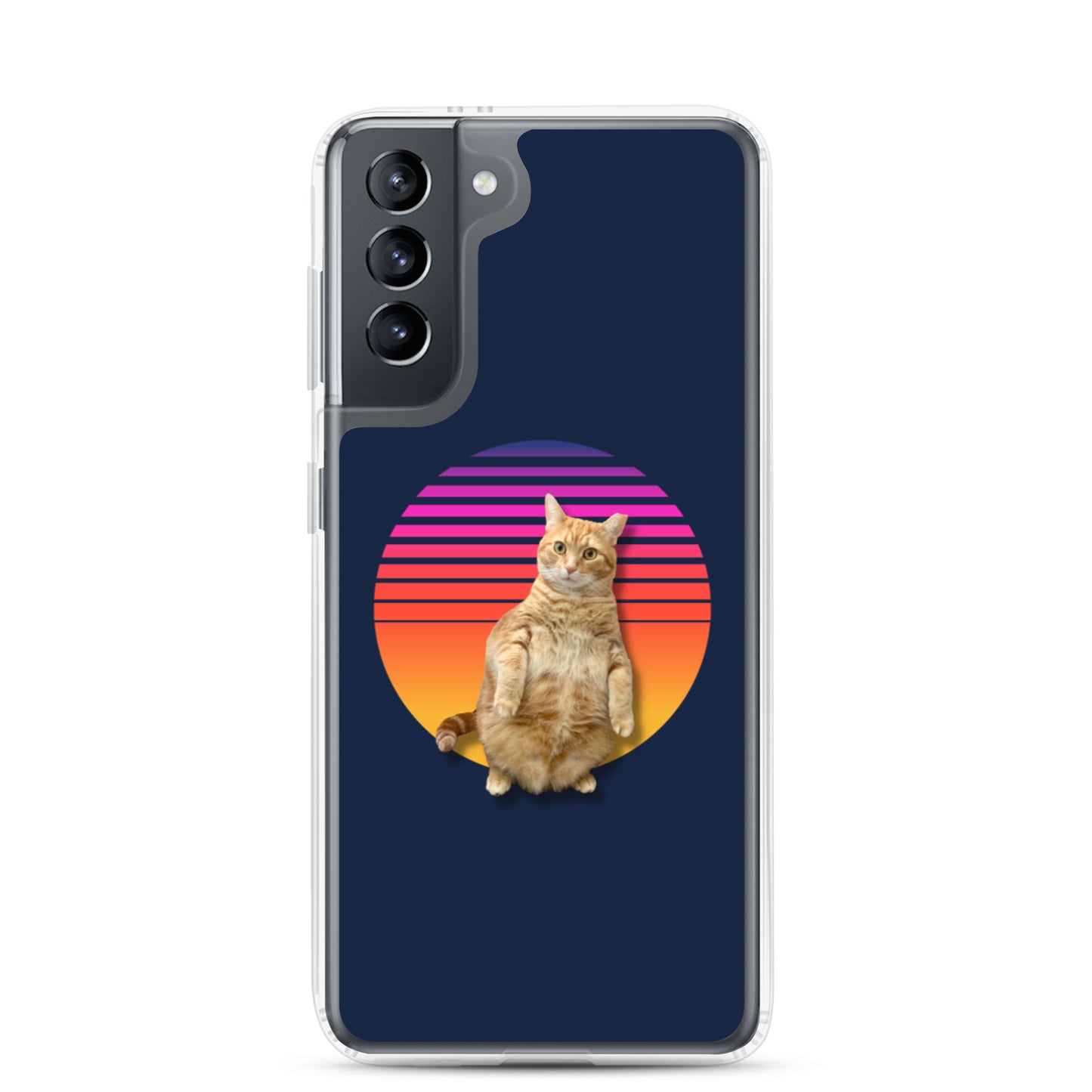 Retro Sunset Samsung Case - Standing Orange Cat