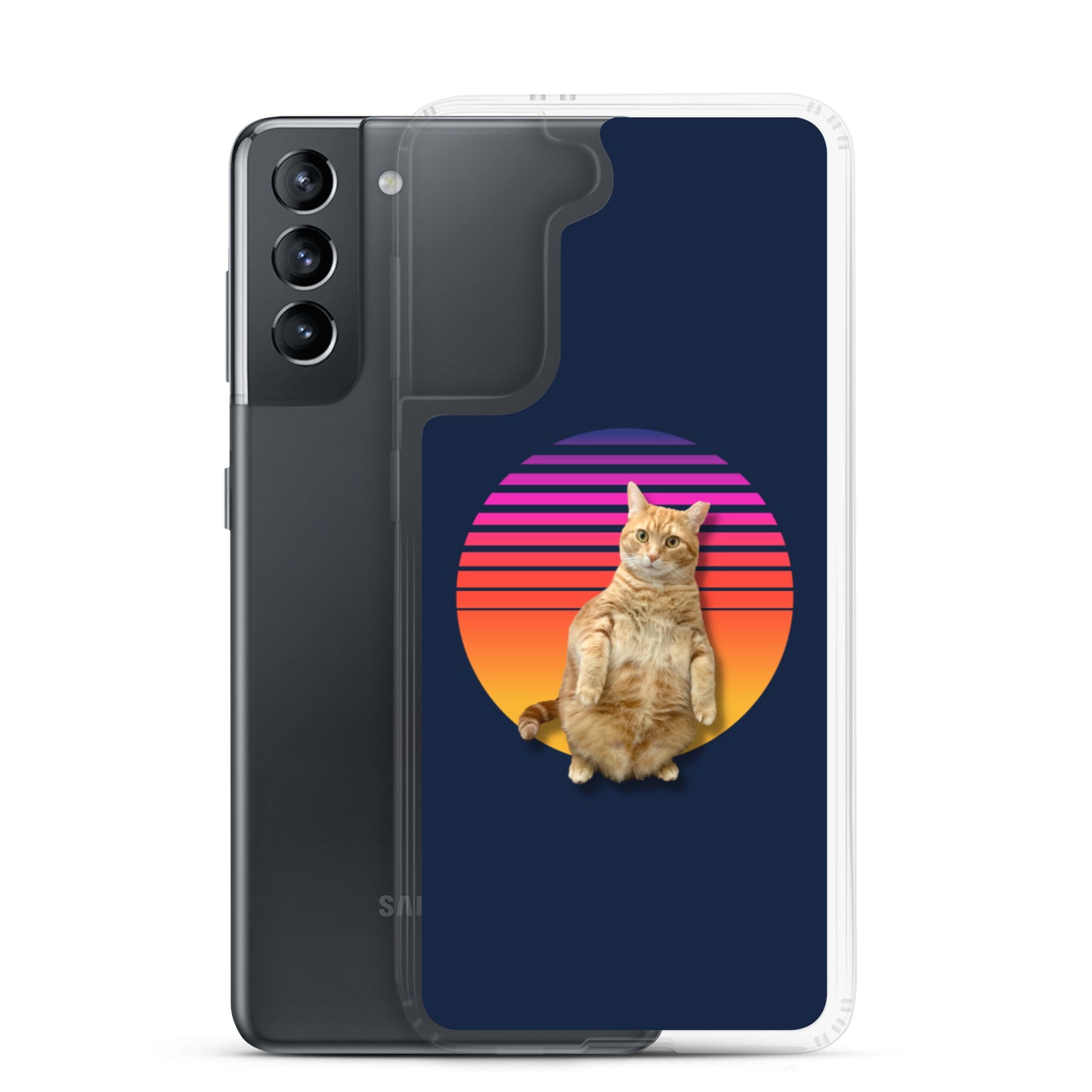 Retro Sunset Samsung Case - Standing Orange Cat