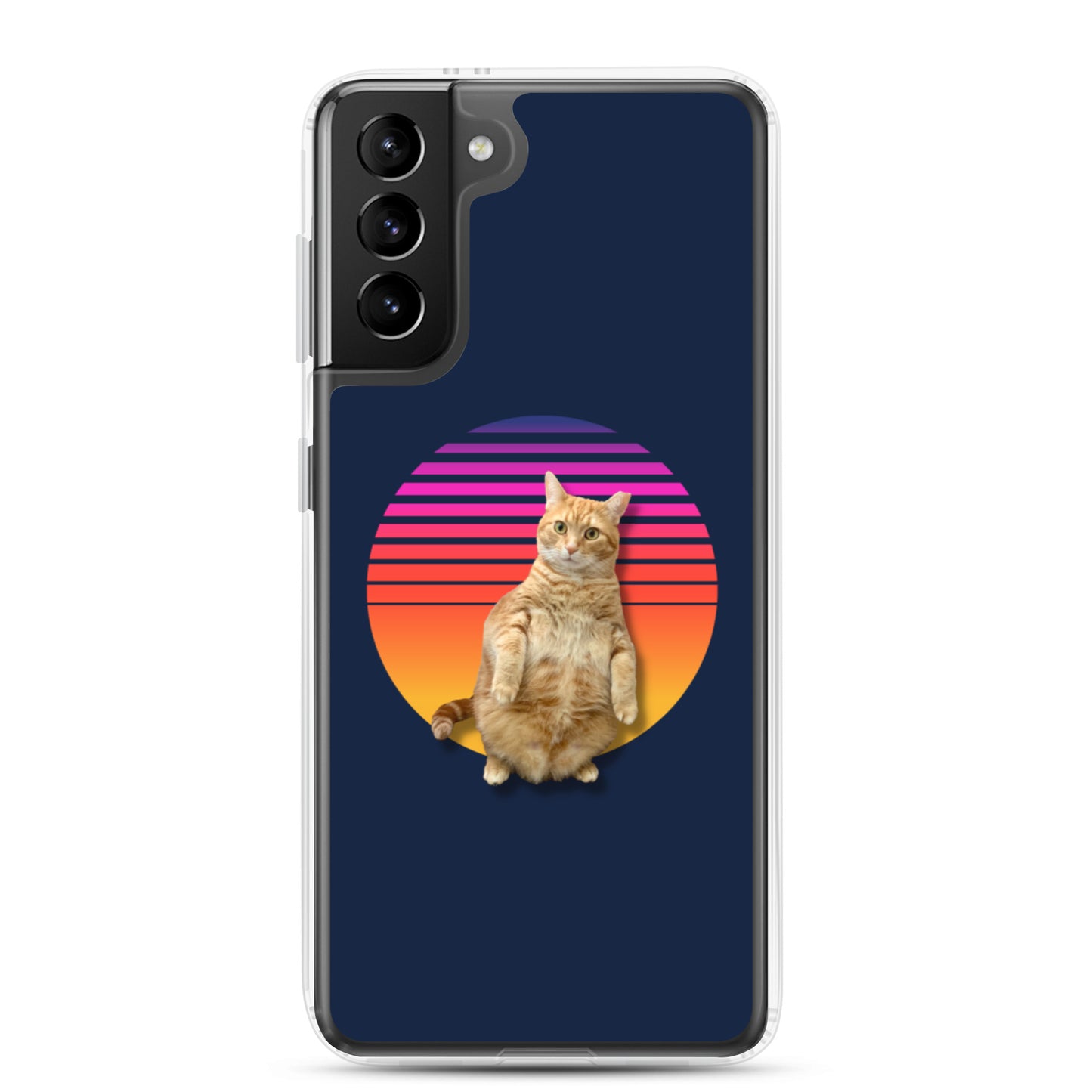 Retro Sunset Samsung Case - Standing Orange Cat