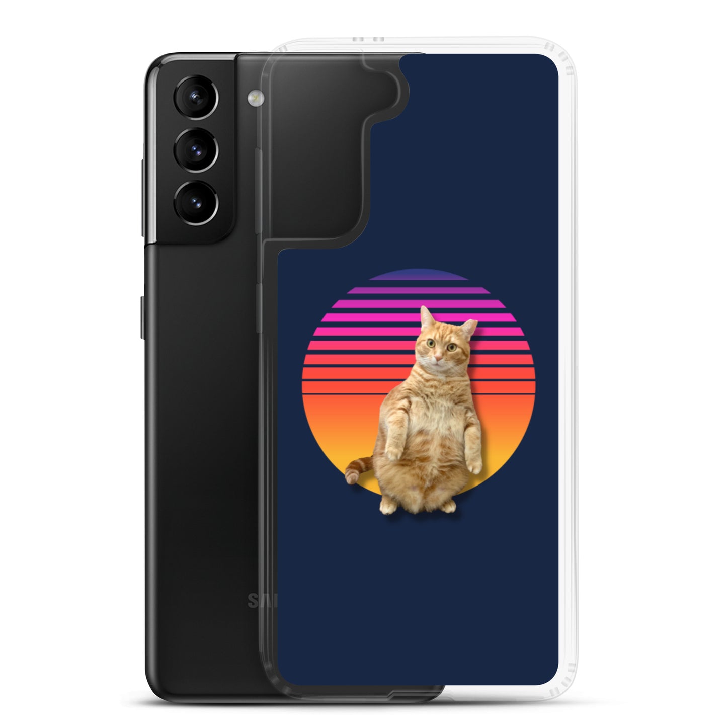 Retro Sunset Samsung Case - Standing Orange Cat