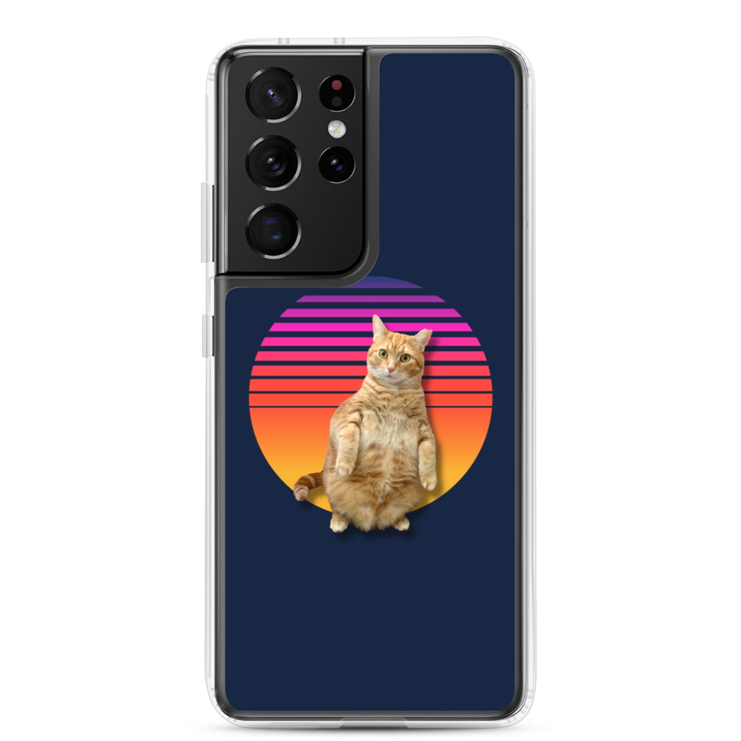 Retro Sunset Samsung Case - Standing Orange Cat