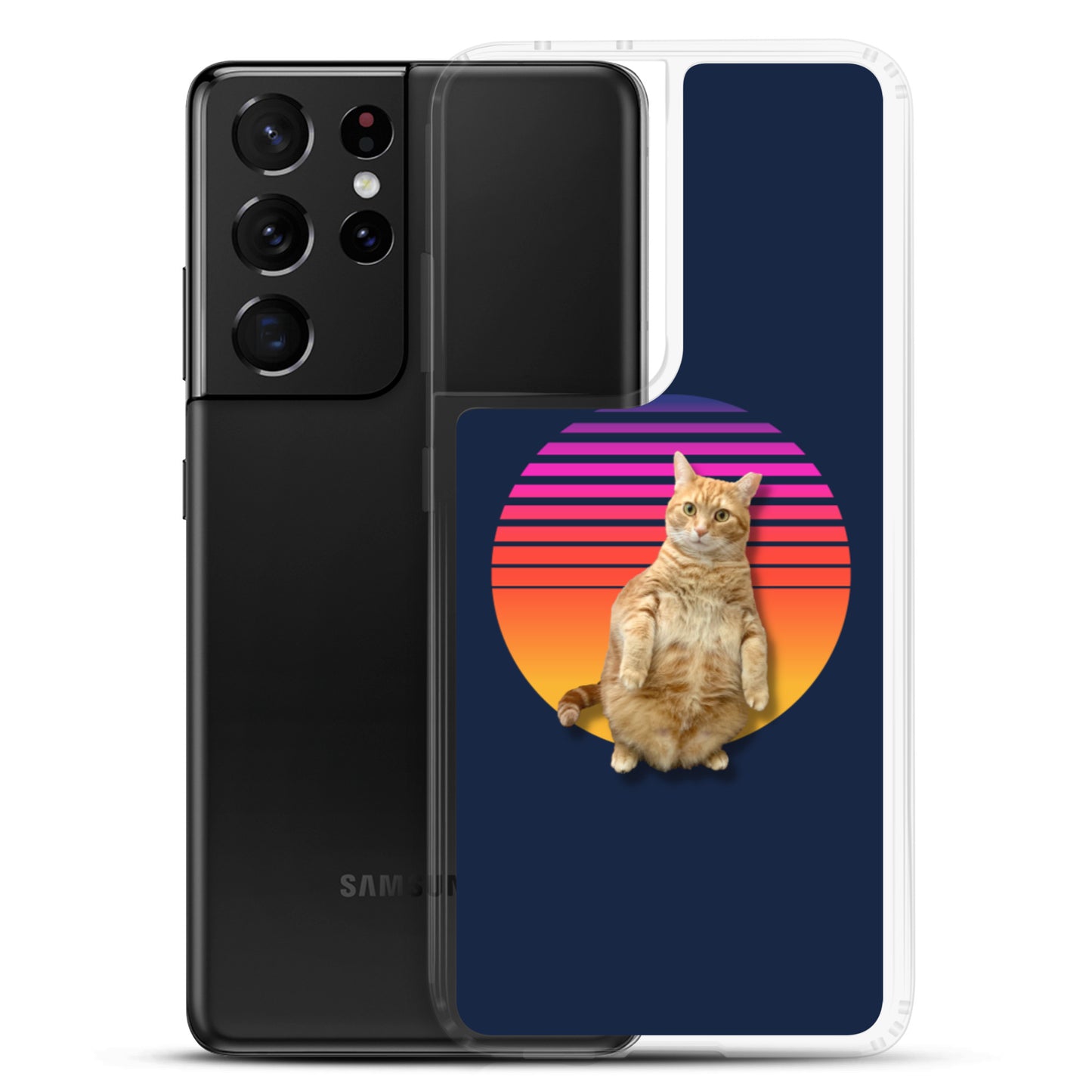 Retro Sunset Samsung Case - Standing Orange Cat