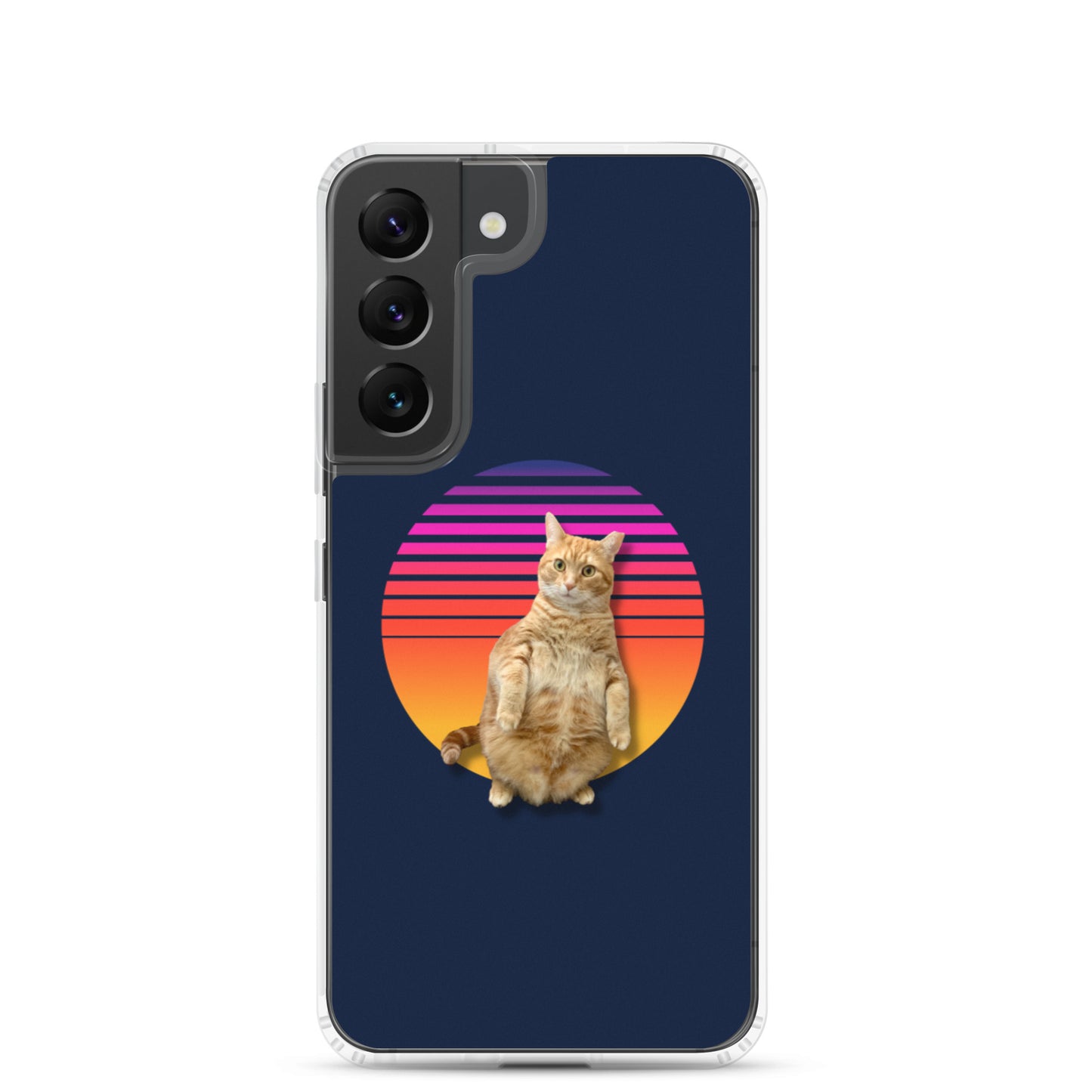 Retro Sunset Samsung Case - Standing Orange Cat