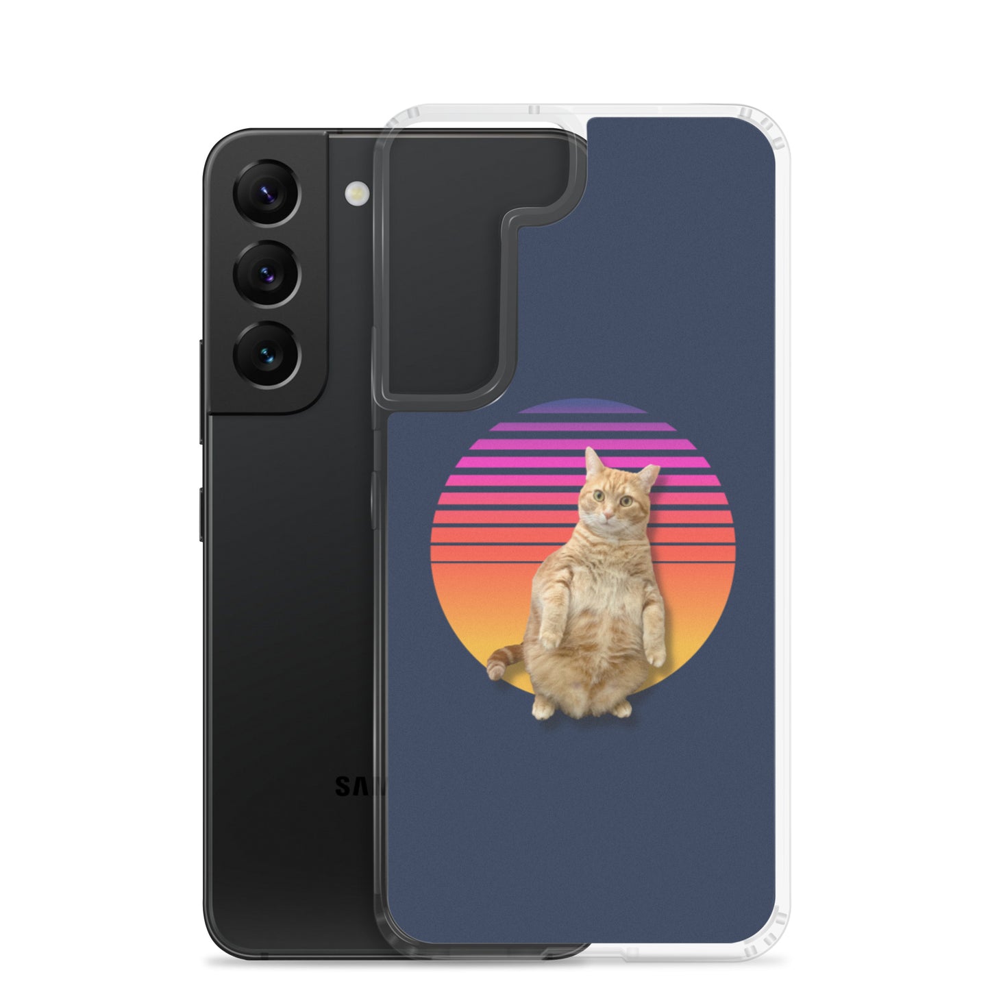 Retro Sunset Samsung Case - Standing Orange Cat