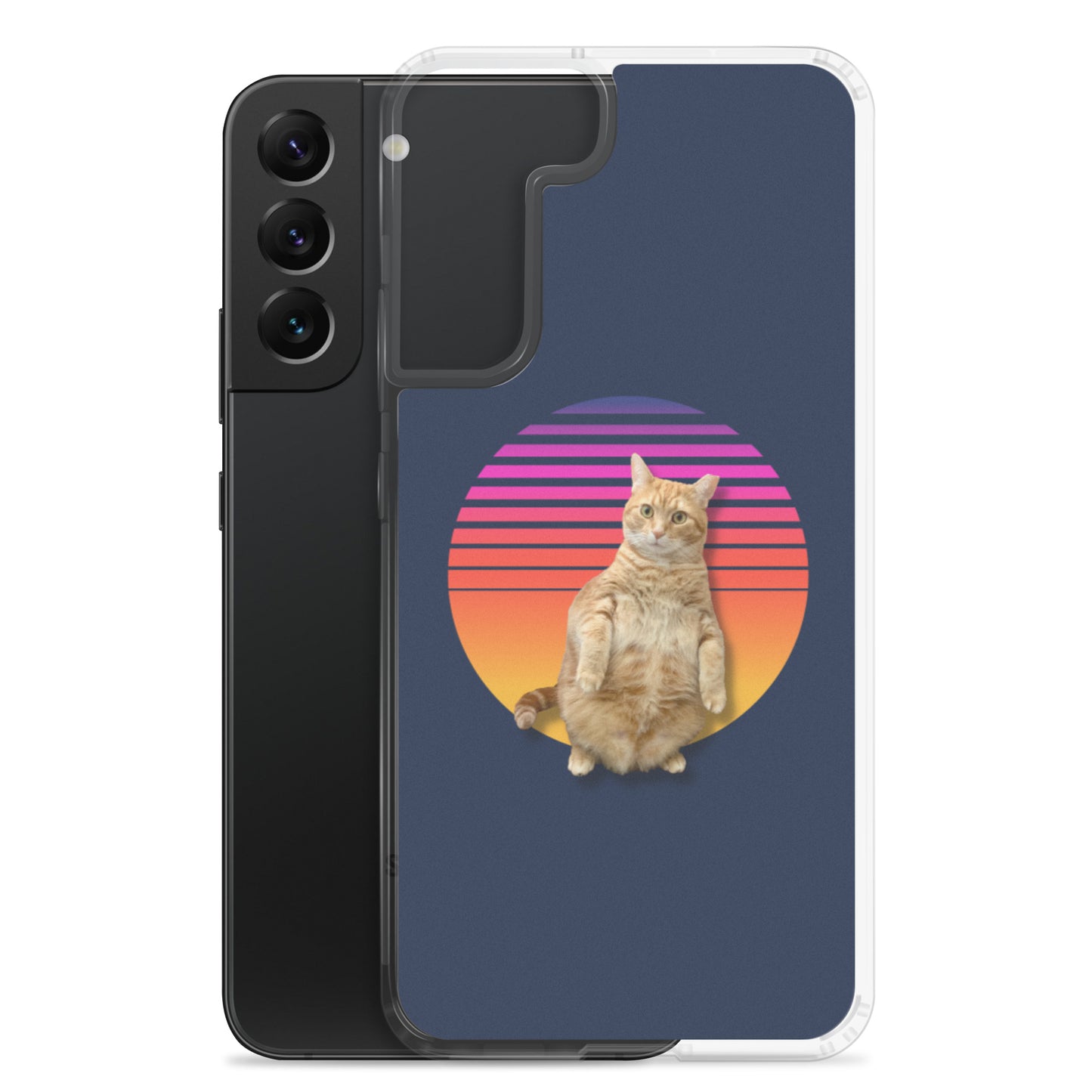 Retro Sunset Samsung Case - Standing Orange Cat