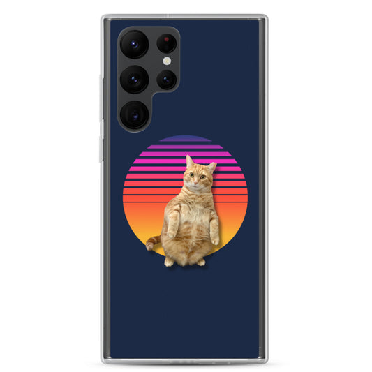 Retro Sunset Samsung Case - Standing Orange Cat