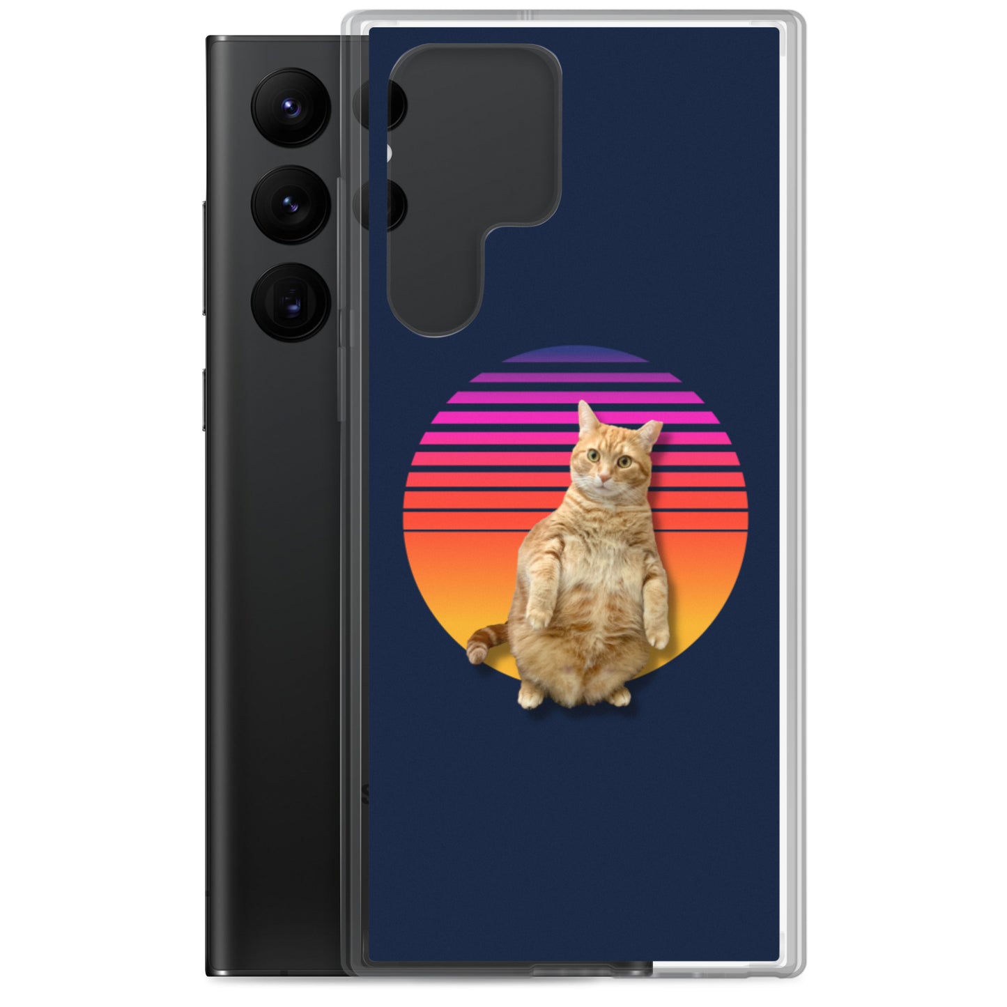 Retro Sunset Samsung Case - Standing Orange Cat