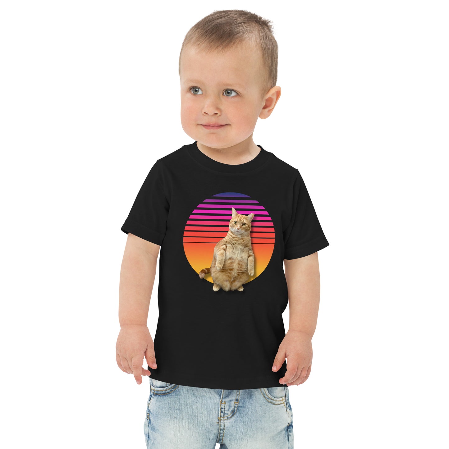 Retro Sunset Toddler jersey t-shirt - Standing Orange Cat