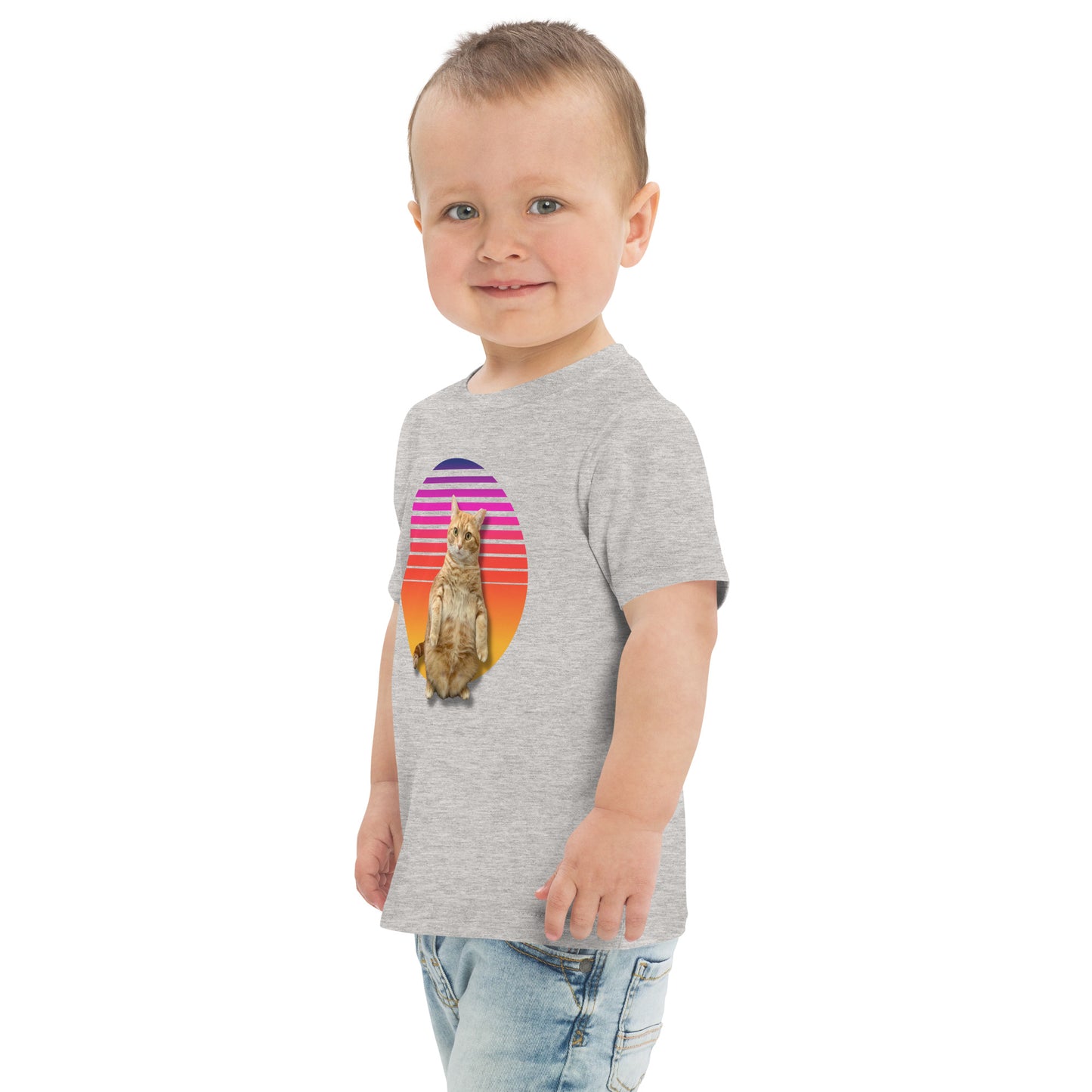 Retro Sunset Toddler jersey t-shirt - Standing Orange Cat