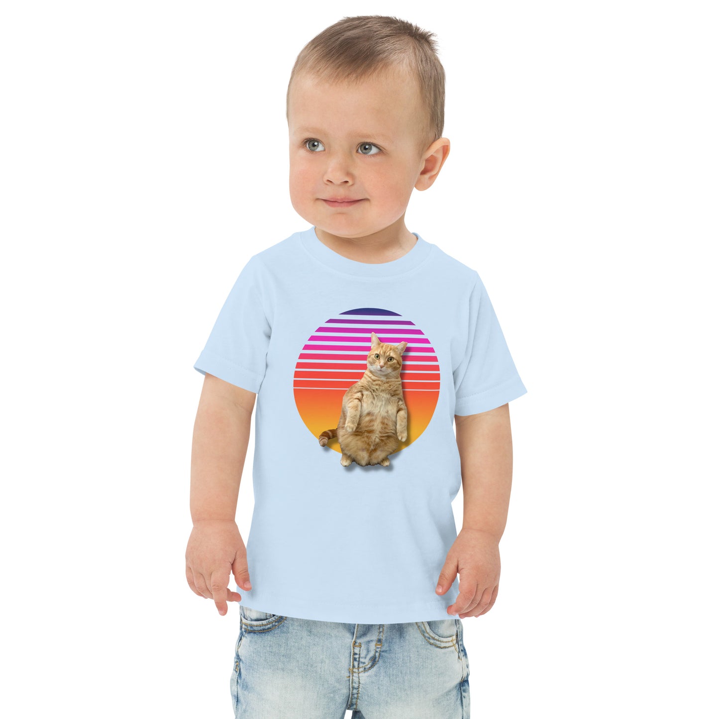 Retro Sunset Toddler jersey t-shirt - Standing Orange Cat