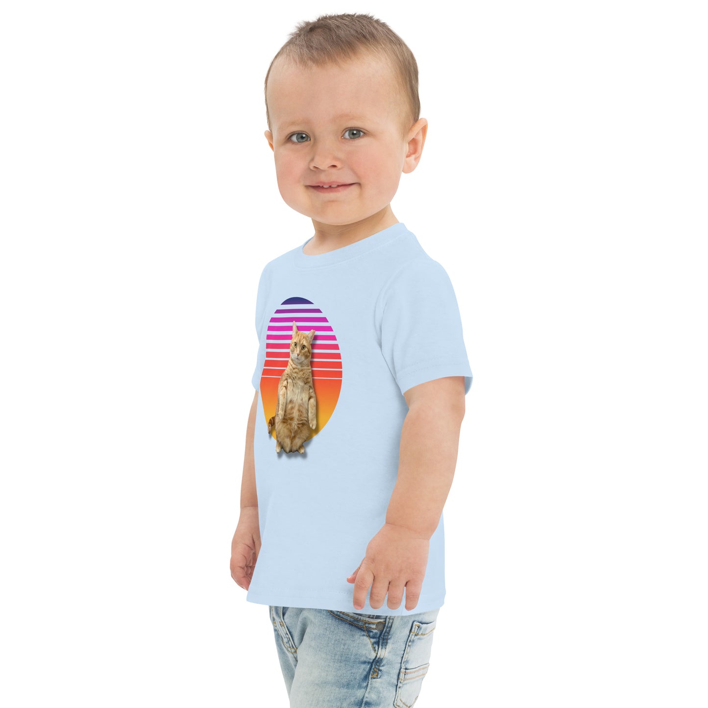 Retro Sunset Toddler jersey t-shirt - Standing Orange Cat