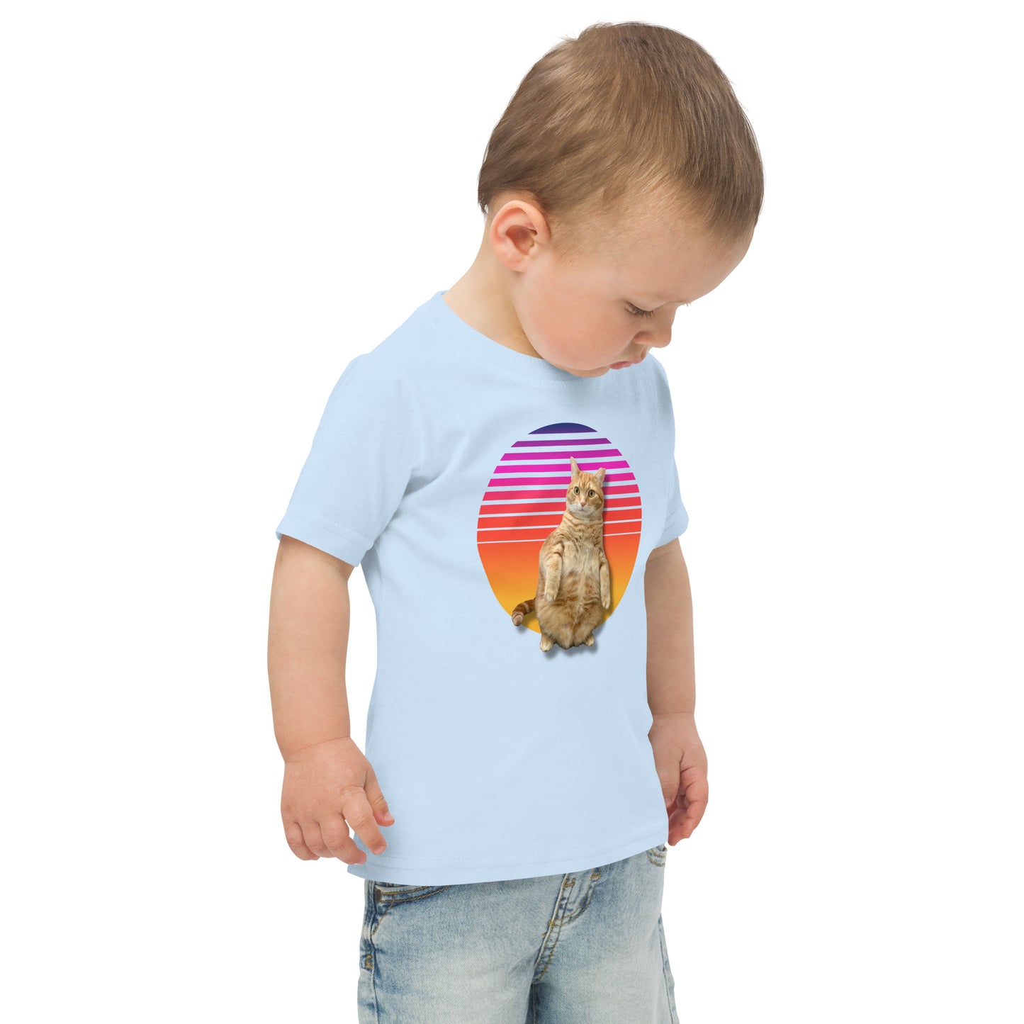 Retro Sunset Toddler jersey t-shirt - Standing Orange Cat