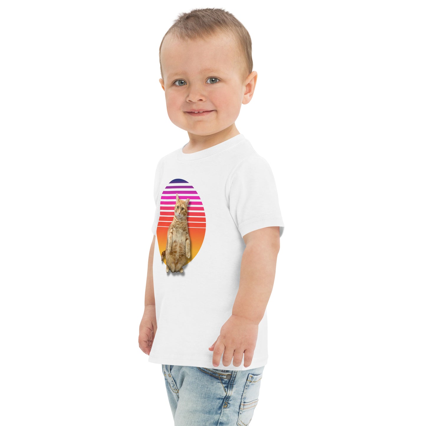 Retro Sunset Toddler jersey t-shirt - Standing Orange Cat