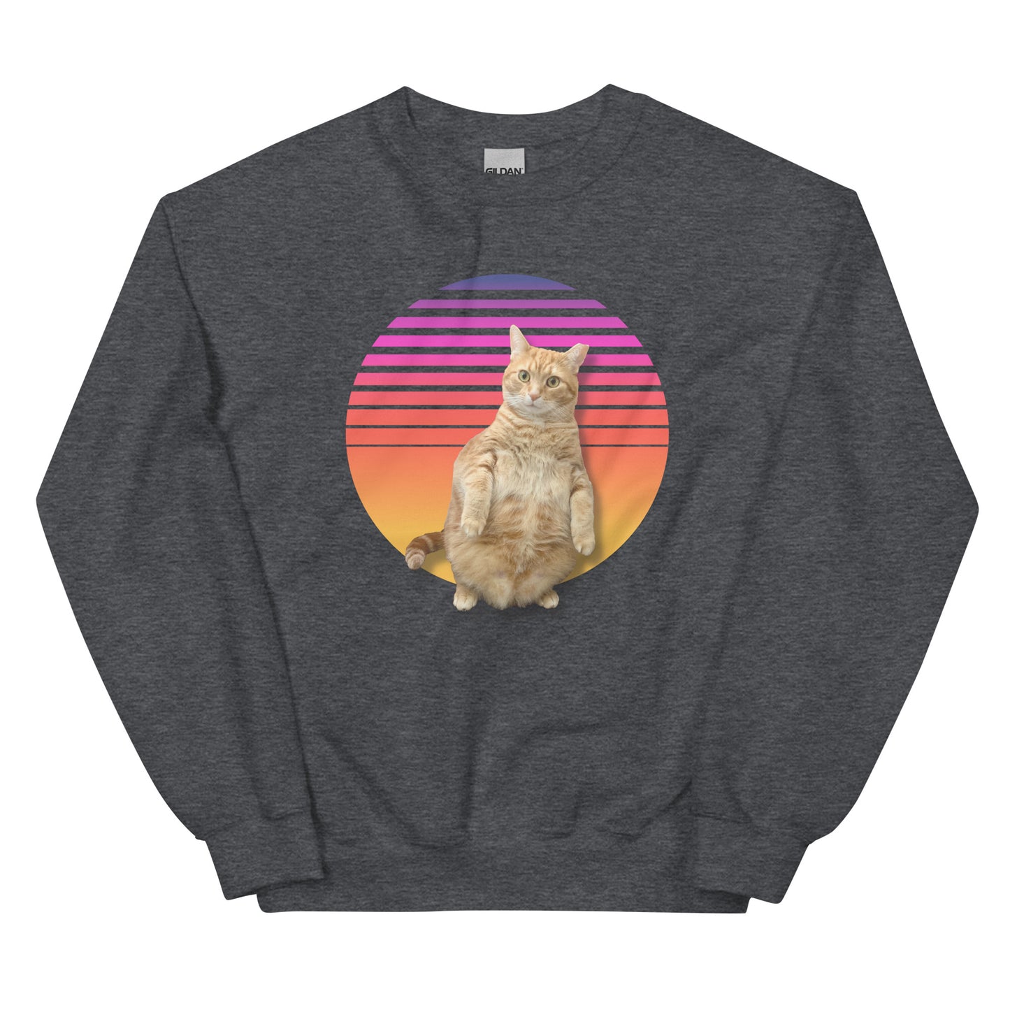 Retro Sunset Unisex Sweatshirt - Standing Orange Cat