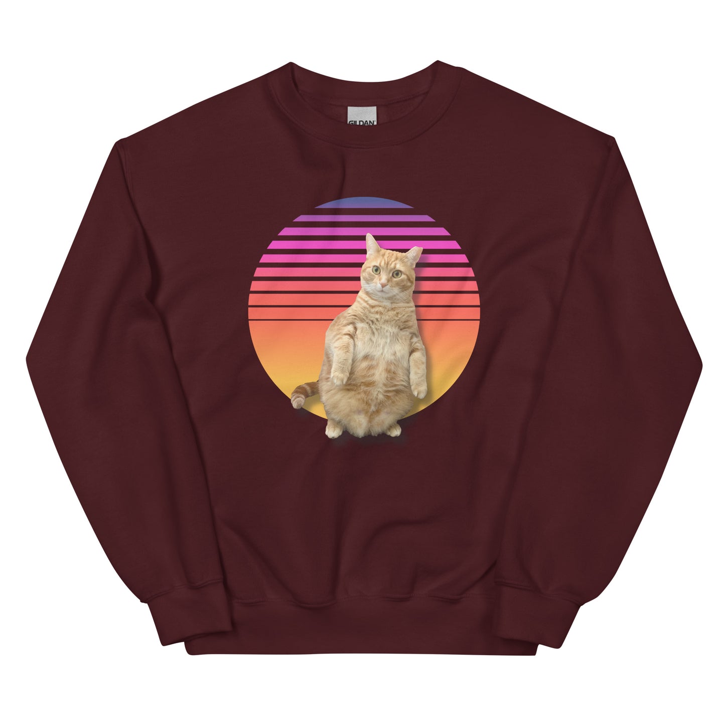 Retro Sunset Unisex Sweatshirt - Standing Orange Cat